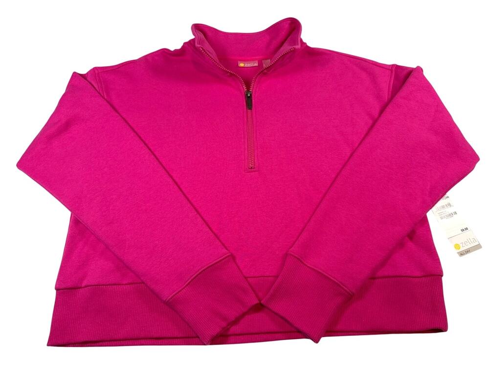 Zella Hot Pink Cropped Half Zip Pullover Sweatshirt Size Large L NWT
